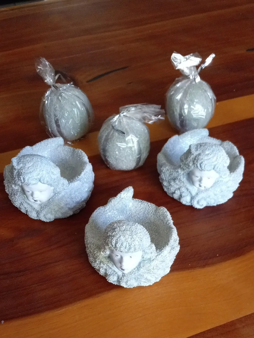 Vintage Clay Ceramic Cherub Angel Votive Candle Holders With Candles - Set of 8
